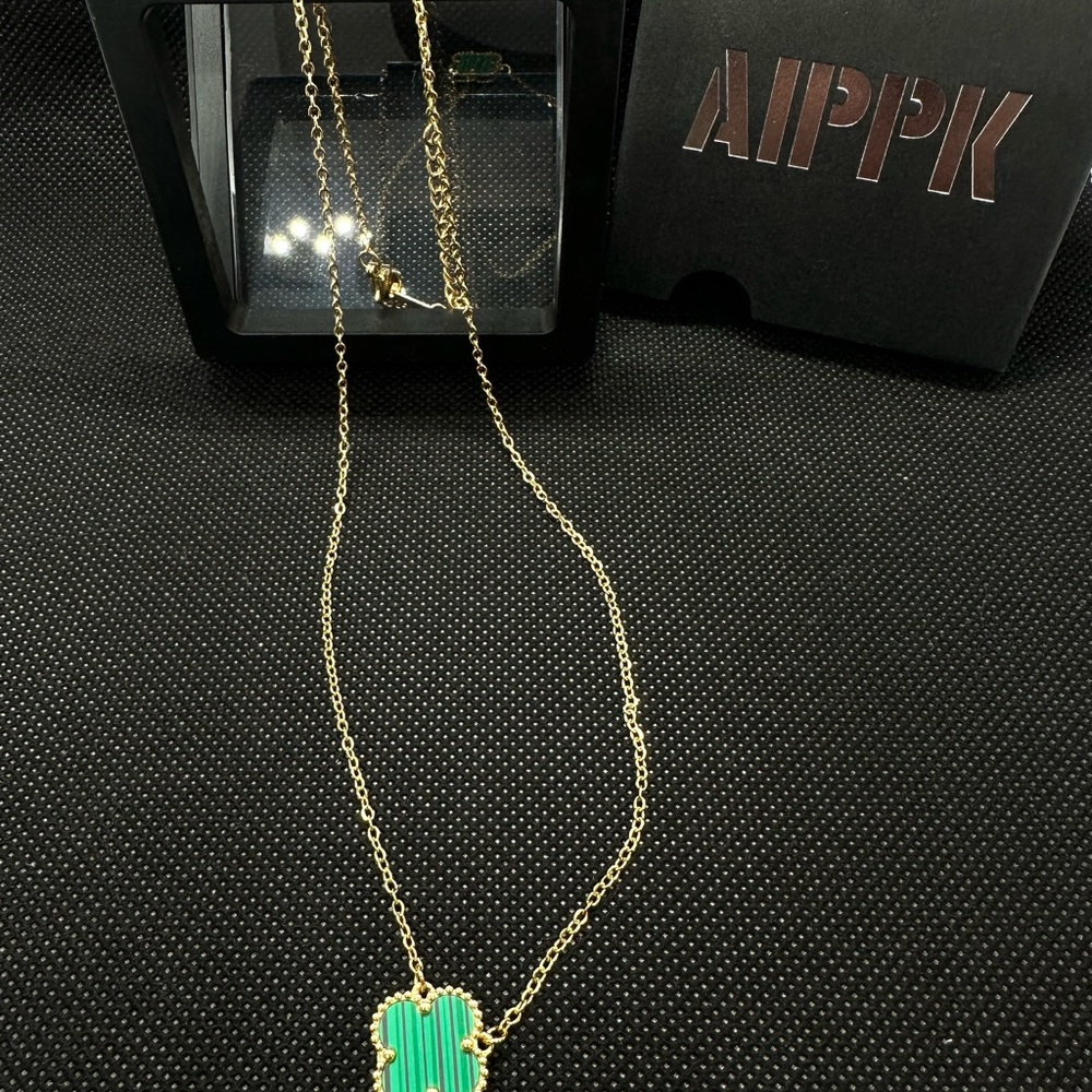 Gold and Green Pendant Necklace